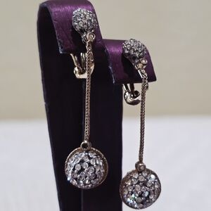 Vintage CINER Signed Gold Pave Rhinestone Dangle Drop Ball Clip On Earrings